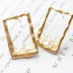 Elegant Gold Frame Earrings with White Stones